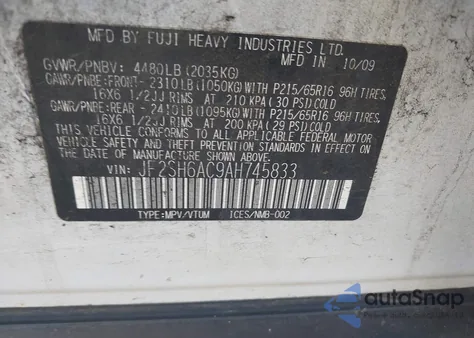 2010 Subaru Forester 2.5X z USA, uszkodzony, nr VIN JF2SH6AC9AH745833